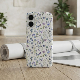 Wildflower Floral Pattern Watercolor Blue Purple iPhone 16 Case