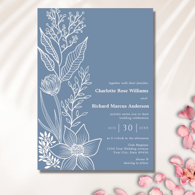Wildflower Floral Periwinkle Wedding Invitation (Creator Uploaded)