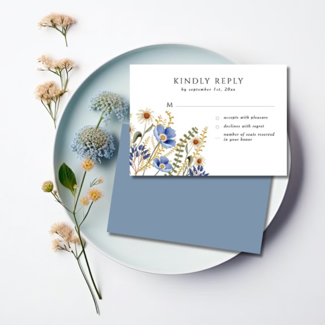 Wildflower Floral Periwinkle Wedding RSVP Card (Creator Uploaded)