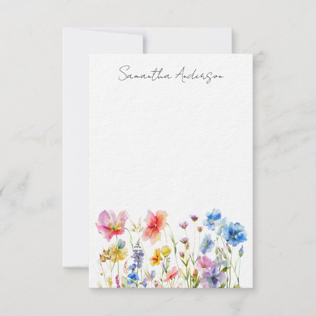 Wildflower Floral Personalised Flat Note Card (Front)
