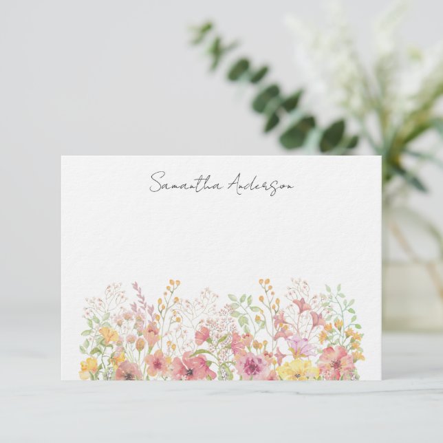 Wildflower Floral Personalised  Flat Note Card (Standing Front)