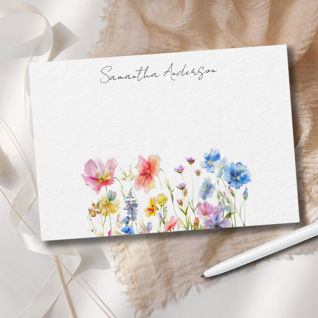 Wildflower Floral  Personalised Flat Note Card (Creator Uploaded)