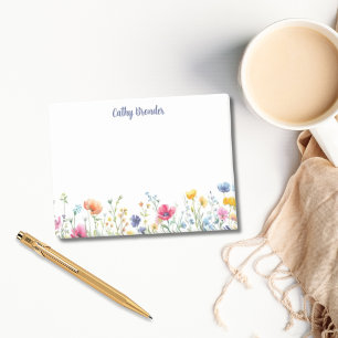 Wildflower Floral Personalised Name Stationery Post-it Notes