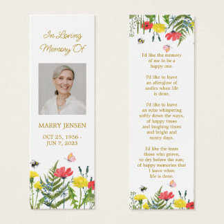 Wildflower Floral Photo Funeral Memorial Bookmark