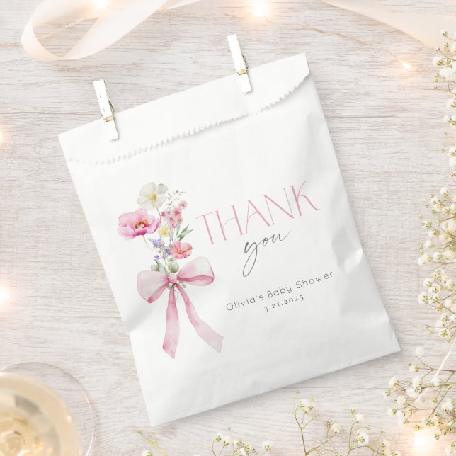 Wildflower Floral Pink Bow Baby Shower Favour Bag (Clipped)