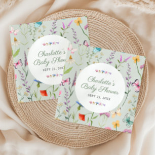 Wildflower Floral Sage Green Neutral Baby Shower Napkin
