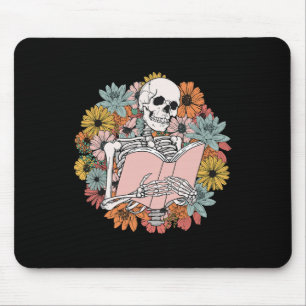 Wildflower Floral Skeleton Reading Book Bookworm H Mouse Pad