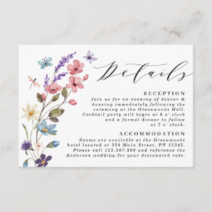 Wildflower Floral Spring Summer Wedding Detail Enclosure Card