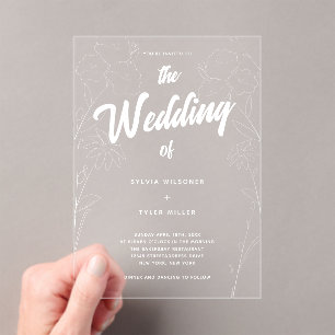 Wildflower Floral Typography Wedding Acrylic Invitations