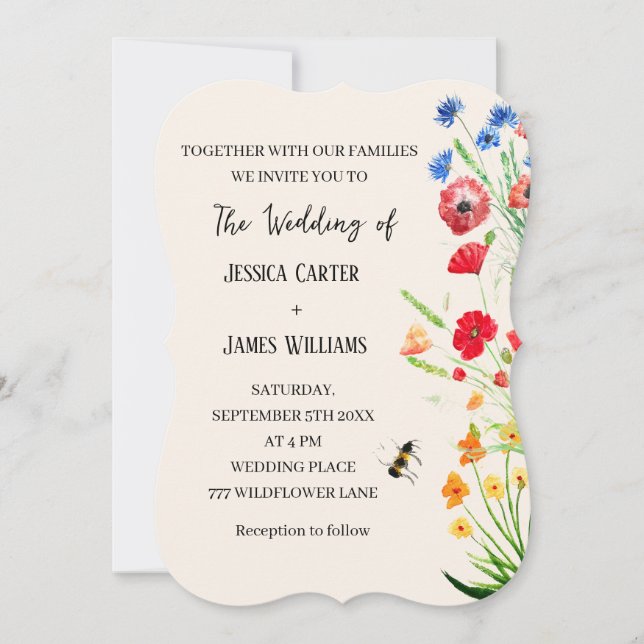 Wildflower Floral Watercolor Boho Rustic Wedding Invitation (Front)