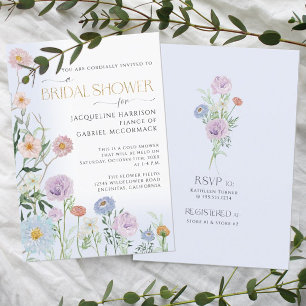 Wildflower Floral Watercolor Elegant Blue Bridal I Invitation