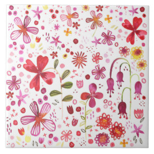 Wildflower Floral Watercolor Garden Ceramic Tile