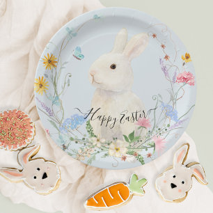 Wildflower Floral Watercolor Rabbit Spring Easter Paper Plate