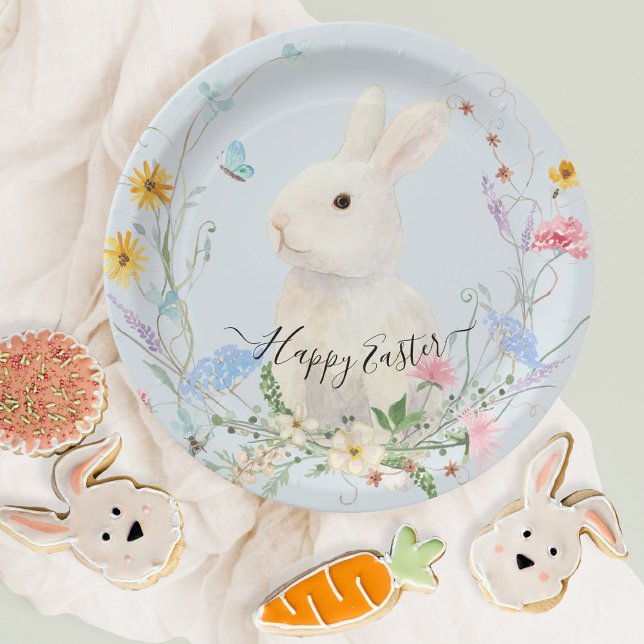 Wildflower Floral Watercolor Rabbit Spring Easter  Paper Plate (Creator Uploaded)