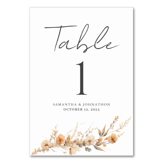 Wildflower Floral Wedding Table Card (Front)