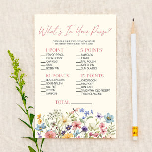 Wildflower Floral What's In Purse Baby Shower Game