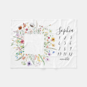 Wildflower Floral Wreath Baby Milestone Blanket
