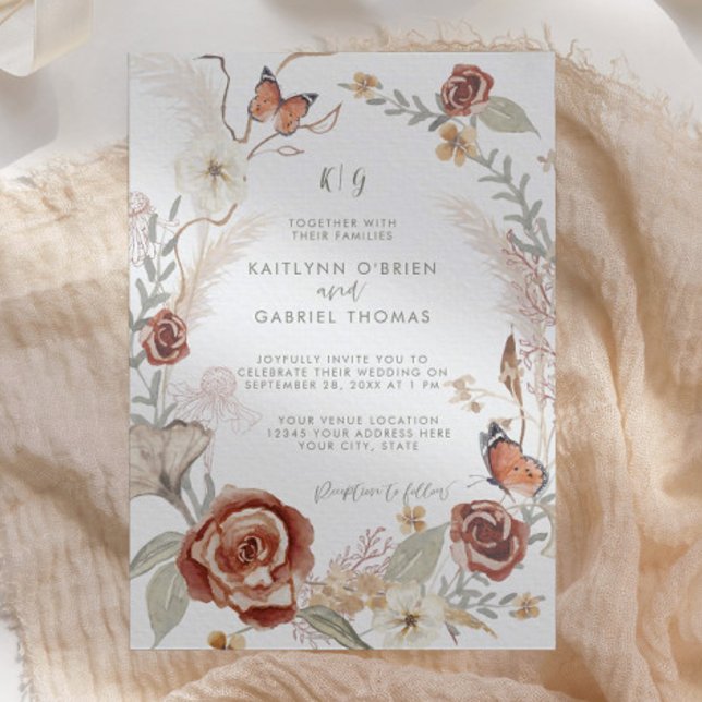 Wildflower Floral Wreath Butterfly Sage Greenery Invitation (Creator Uploaded)