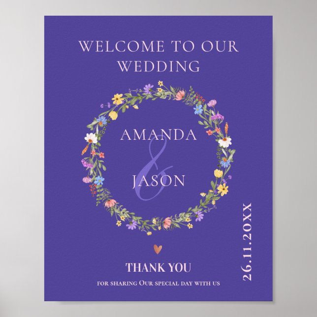 Wildflower Floral Wreath Welcome to Our Wedding Poster (Front)