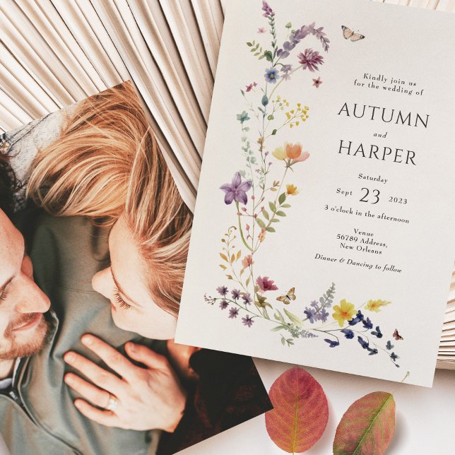Wildflower Florals Photo Wedding Elegant Boho Invitation (Creator Uploaded)