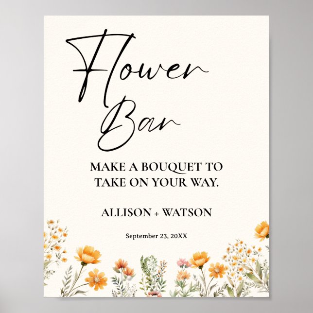 Wildflower  Flower bar sign bridal shower flower  (Front)