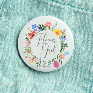 Wildflower Flower Girl Script Wedding 3 Cm Round Badge