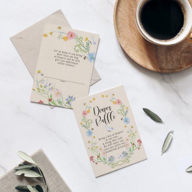 Wildflower Flower Wreath Watercolor Diaper Raffle Enclosure Card (Creator Uploaded)