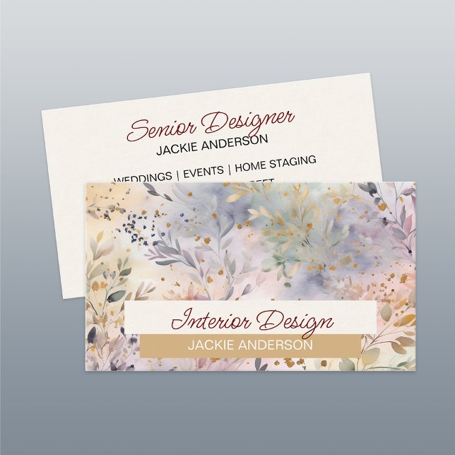 Wildflower Foliage Green Amber Watercolor Business Card (Creator Uploaded)