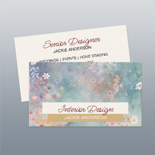 Wildflower Foliage Pink Blue Watercolor Business Card