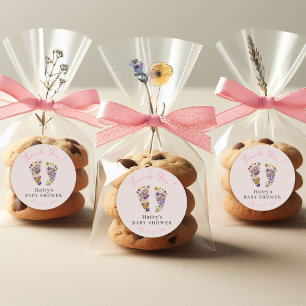 Wildflower Footprints Pink Baby Shower Thank You Classic Round Sticker