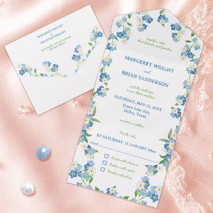 Wildflower Forget Me Not Blue and White Watercolor All In One Invitation