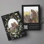 Wildflower Frame 2 Photo Wedding QR Code Black Save The Date<br><div class="desc">This elegant wedding save the date invitation features beautiful hand-painted watercolor wildflowers in pink,  yellow,  and green as an oval frame with a photo. For more advanced customisation of this design,  please click the BLUE DESIGN TOOL BUTTON above!  Matching items are also available.</div>