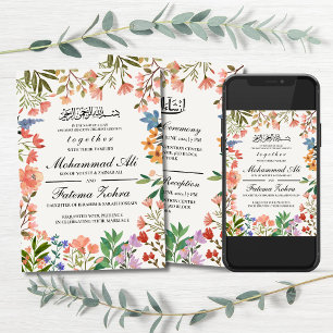 Wildflower Frame Muslim Wedding Nikah Walima Invitation