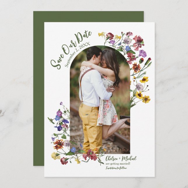 Wildflower Frame Rustic Boho Wedding Save The Date (Front/Back)