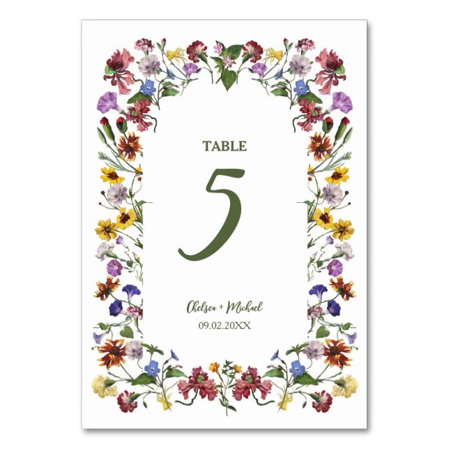 Wildflower Frame Rustic Boho Wedding Table Number (Front)
