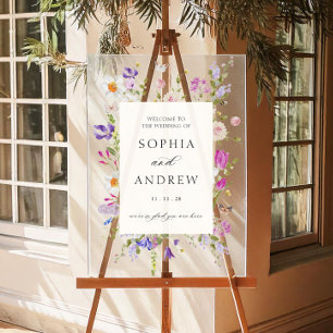 Wildflower Frame Wedding Welcome Acrylic Sign