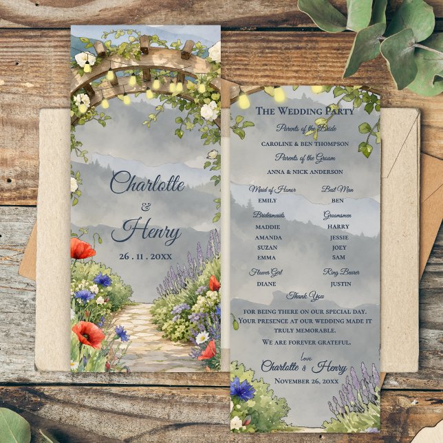 Wildflower Garden Arbor Outdoor Wedding Program (Wildflower Garden Arbor Rustic Outdoor Wedding Ceremony Program)