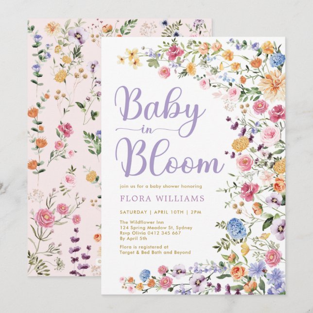 Wildflower Garden Baby in Bloom Baby Girl Shower Invitation (Front/Back)