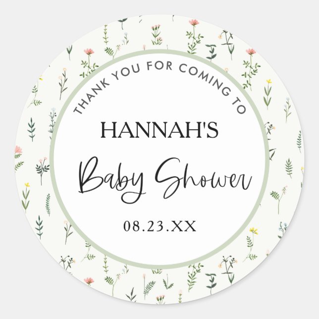 Wildflower Garden Baby Shower Thank You Favour Classic Round Sticker (Front)