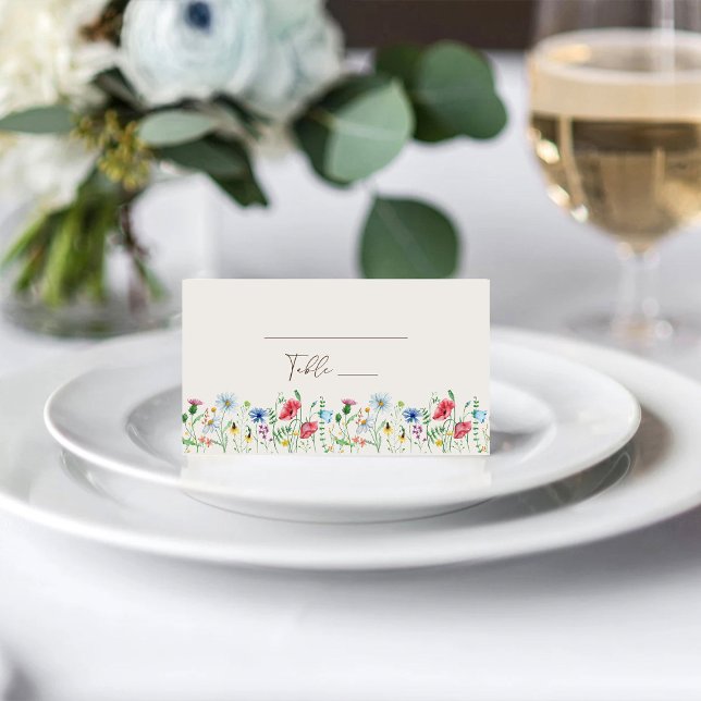 Wildflower Garden Beige Wedding Folded Place Card (Creator Uploaded)