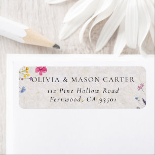 Wildflower Garden Blush Pink Watercolor Wedding Return Address Label