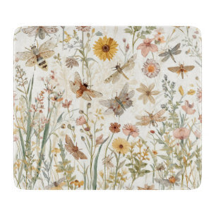 Wildflower Garden Botanical Butterflies Floral Cutting Board