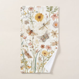 Wildflower Garden Botanical Butterflies Floral Hand Towel