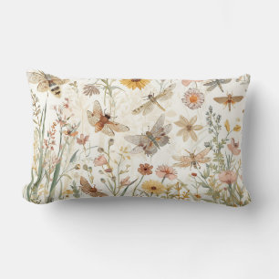 Wildflower Garden Botanical Butterflies Floral Lumbar Cushion