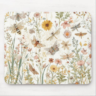 Wildflower Garden Botanical Butterflies Floral Mouse Pad