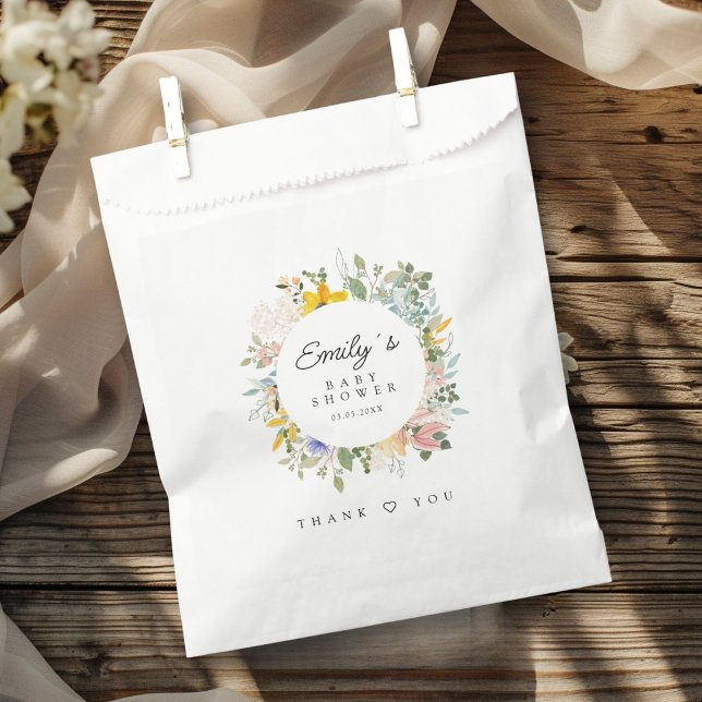 Wildflower Garden Charm | Baby Shower  Favour Bag (Custom Wildflower Garden Charm | Baby Shower Favor Bag with your Name & Date.)