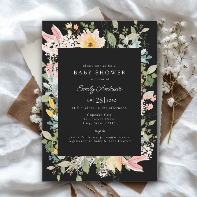 Wildflower Garden Charm | Baby Shower Invitation (Wildflower Garden Charm | Baby Shower Black - White - Pastel Invitation, Print & Download.)