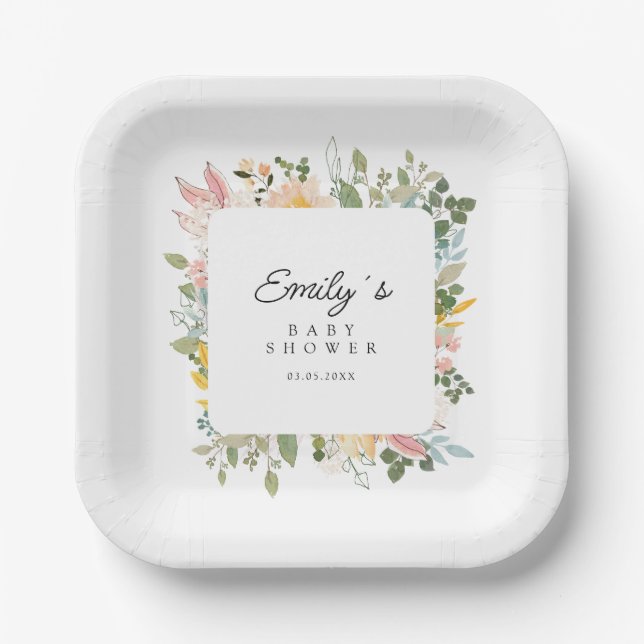Wildflower Garden Charm | Baby Shower  Paper Plate (Front)