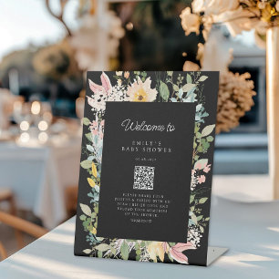 Wildflower Garden Charm Baby Shower QR Code Pedestal Sign