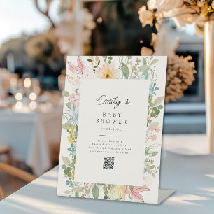 Wildflower Garden Charm Baby Shower QR Code Pedestal Sign